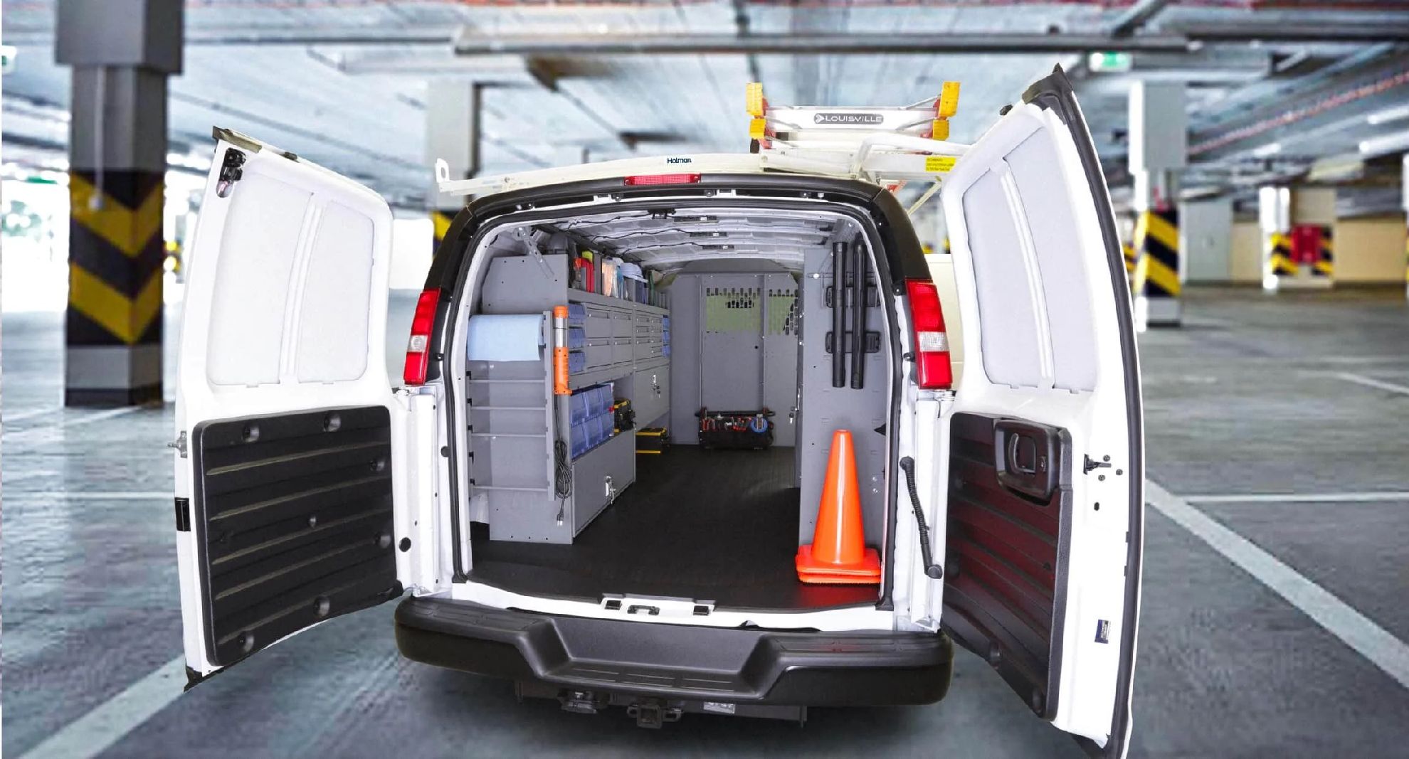 Commercial contractor Van with interior storage racks