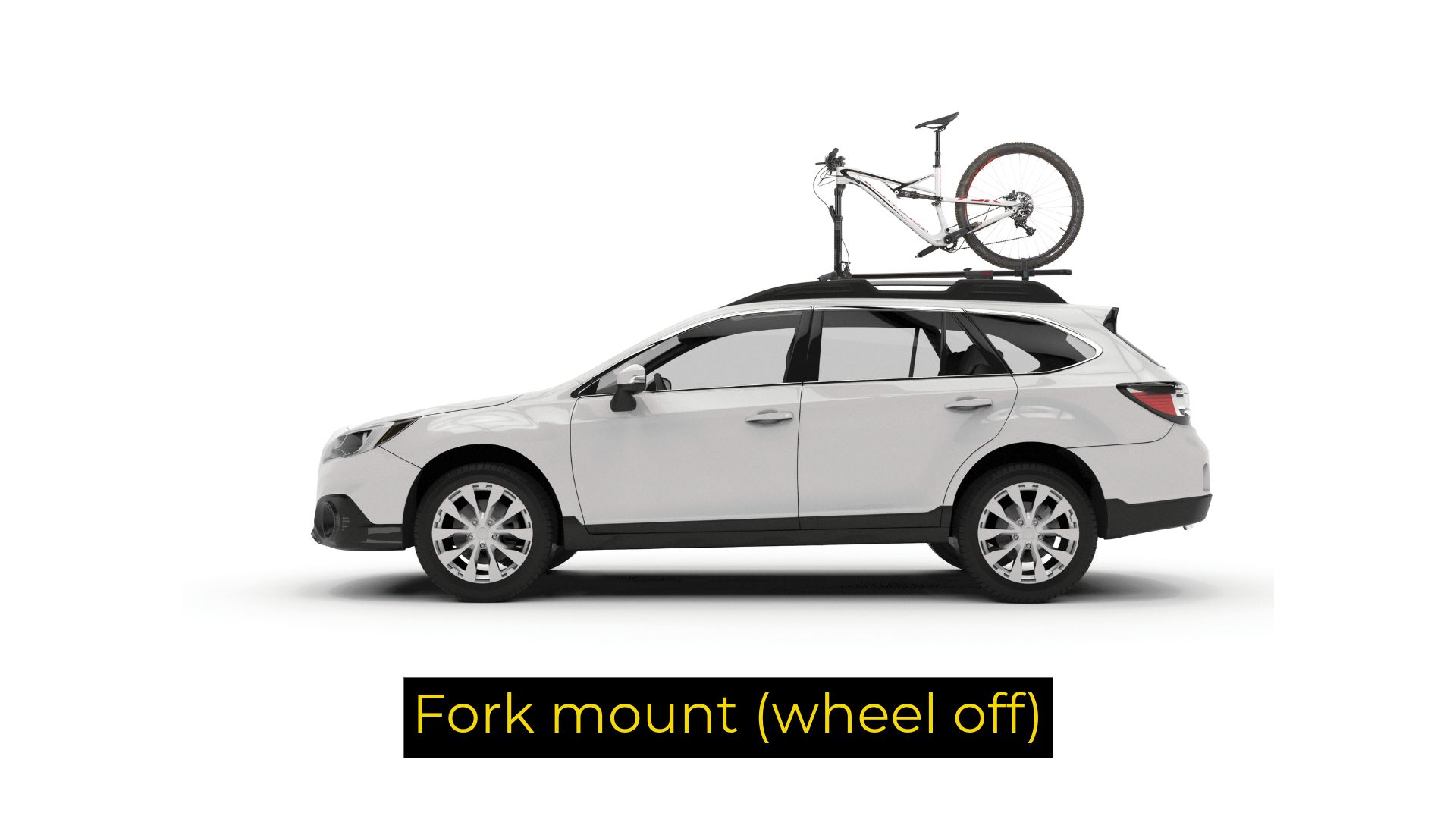 Car with a fork mount roof bike rack