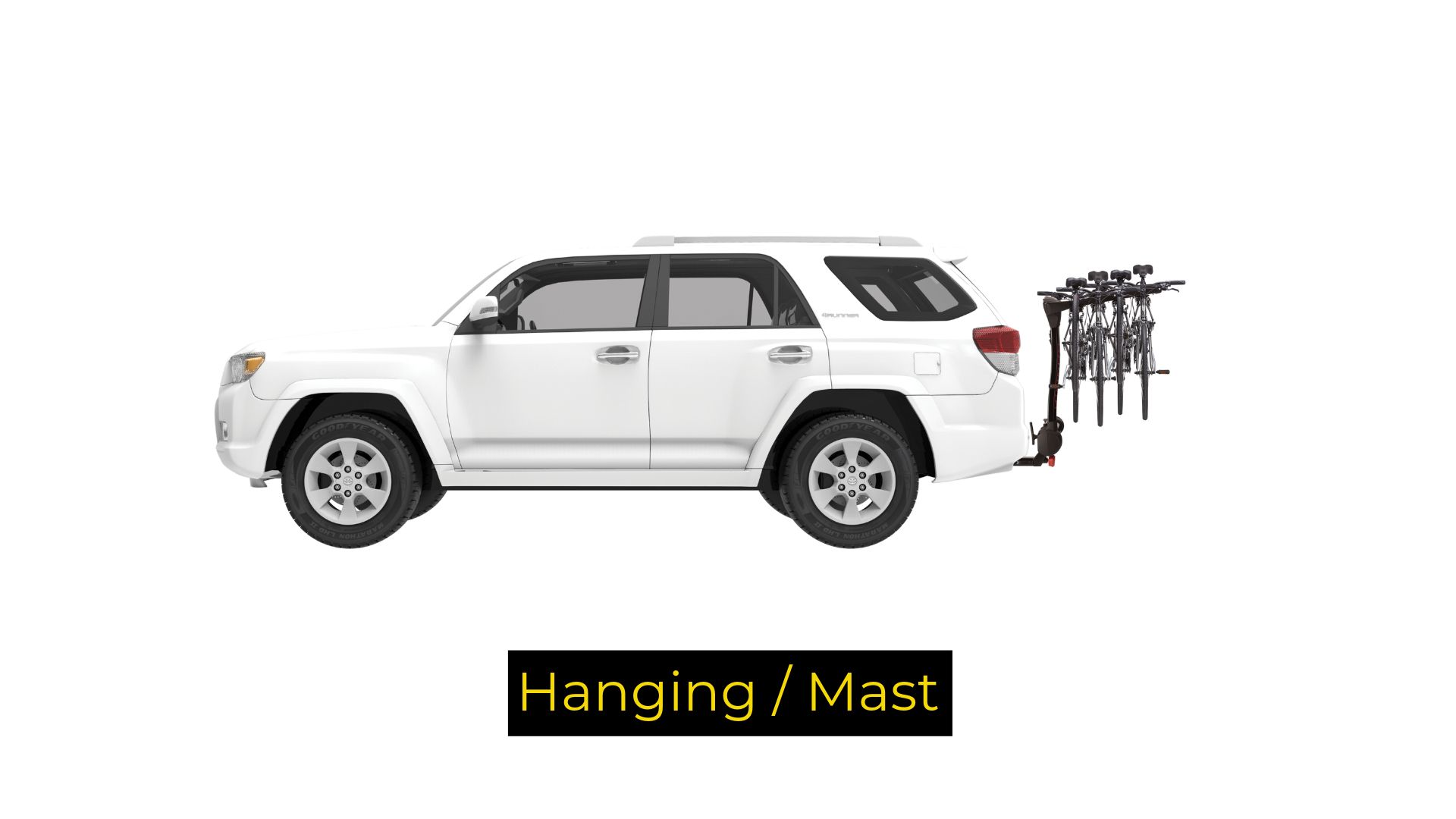 Car with a hanging style hitch bike rack